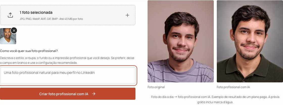Envio de uma foto para criar uma foto profissional com IA