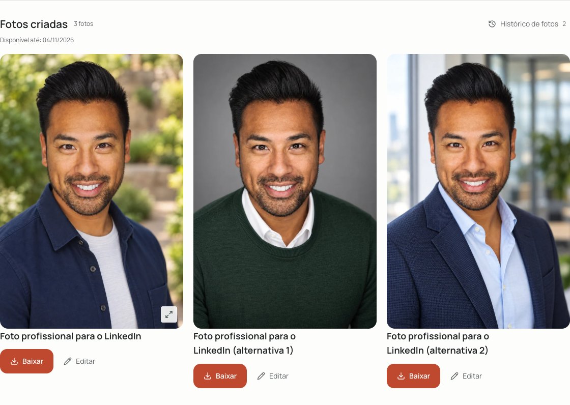 Comparação de resultados de fotos profissionais criadas com IA